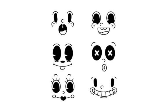 Retro Face Characters Design Vector Review