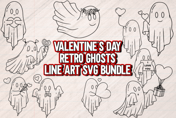 Valentine s Day Retro Ghosts Line Art Review